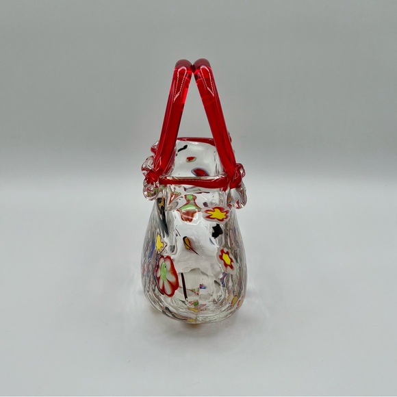 Vintage Hand Blown Purse Vase Floral Millefiori Art Glass Crystal Murano Style - Picture 6 of 13